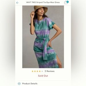 Anthropologie WHIT TWO Striped tie-dye maxi dress 2x